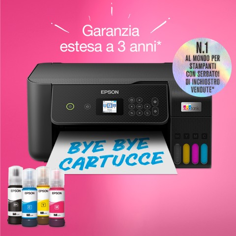 Epson EcoTank ET-2820 stampante multifunzione inkjet 3-in-1 A4, serbatoi ricaricabili alta capacità, 4 flaconi inclusi pari a 3600pag B/N 6500pag colore, Wi-FI Direct, USB