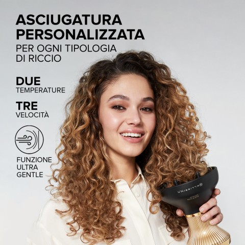 Bellissima Imetec Diffon Supreme, Diffusore ad Aria Calda per Capelli Ricci, Diffusore XL con 12 Dita, Tecnologia Ceramica&Argan Oil, 2 Velocità, 3 Temperature, Asciugatura Delicata