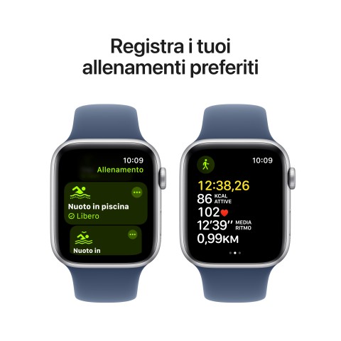 Apple Watch SE GPS 44mm Cassa in Alluminio Color Argento con Denim Sport Band - M/L