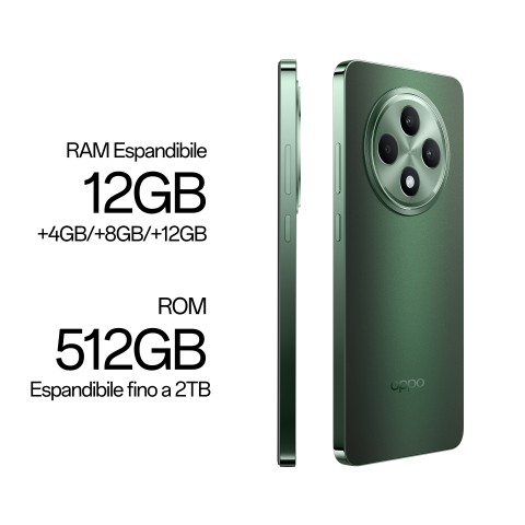 OPPO Reno12 FS 5G AI Smartphone, Tripla fotocamera 50+8+2MP, Selfie 32MP, Display 6.67” 120HZ AMOLED FHD+, 5000mAh, RAM 12GB(Esp4GB/8GB/12GB)+ROM 512GB, [Versione Italia], Olive Green