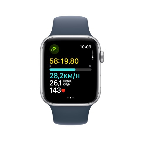 Apple Watch SE GPS Cassa 44mm in Alluminio Argento con Cinturino Sport Blu Tempesta - M/L