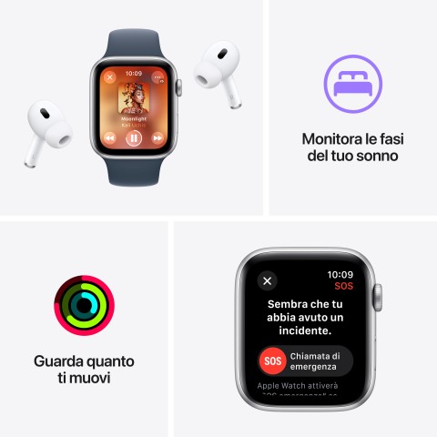 Apple Watch SE GPSCassa 44mm in Alluminio Mezzanotte con Cinturino Sport Mezzanotte - M/L