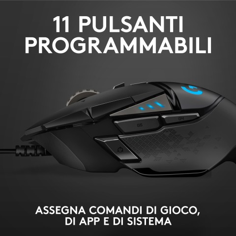 Logitech G Logitech G502 Mouse Gaming HERO Prestazioni Elevate, Sensore HERO 25K, 25600 DPI, RGB, Pesi Regolabili, 11 Pulsanti Programmabili, Memoria Integrata, per PC/Mac/Laptop. Nero