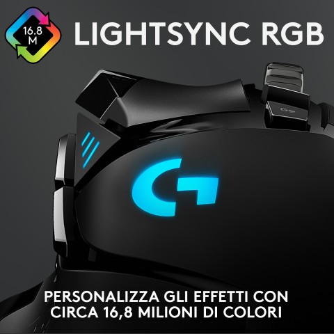 Logitech G Logitech G502 Mouse Gaming HERO Prestazioni Elevate, Sensore HERO 25K, 25600 DPI, RGB, Pesi Regolabili, 11 Pulsanti Programmabili, Memoria Integrata, per PC/Mac/Laptop. Nero