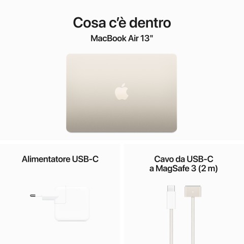 Apple MacBook Air 13'' M3 chip con core 8 CPU e core 8 GPU, 8GB, 256GB SSD Galassia