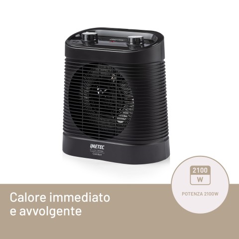 Imetec Silent Power Comfort, termoventilatore silenzioso e compatto, stufetta elettrica, 2100 w, 4 funzioni, termostato ambiente e di sicurezza, funzione antigelo, maniglia