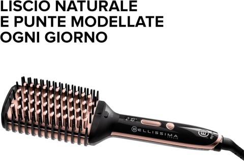 Bellissima Magic Straight Brush PB11 100 Spazzola Elettrica Lisciante, 3 Lati Esterni Riscaldati, Spegnimento automatico, Tecnologia a Ioni, Ceramica, 160 C°- 210°C