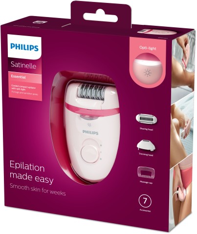 Philips Satinelle Essential Epilatore compatto con filo e Opti-light