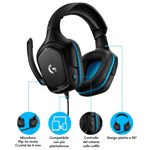 Logitech G 981-000770 cuffia e auricolare Cablato A Padiglione Gaming Nero, Blu