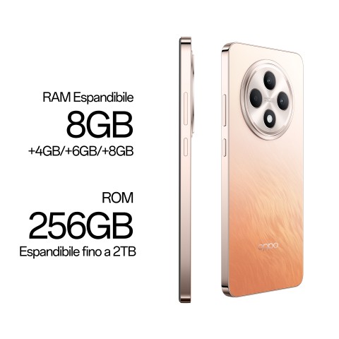 OPPO Reno12 F 5G AI Smartphone, Tripla fotocamera 50+8+2MP, Selfie 32MP, Display 6.67” 120HZ AMOLED FHD+, 5000mAh, RAM 8GB(Esp4GB/6GB/8GB)+ROM 256GB, [Versione Italia], Amber Orange