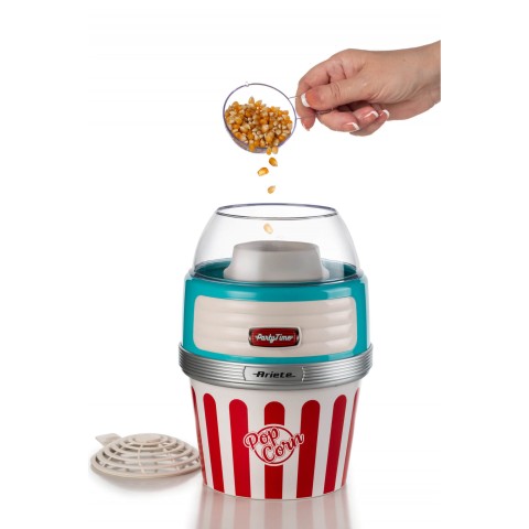 Ariete 2957 Pop Corn XL Party Time - Macchina per Popcorn - Scoppia 60gr di Mais in 2 minuti ad Aria Calda - Ciotola Estraibile - 1100 Watt - Azzurro