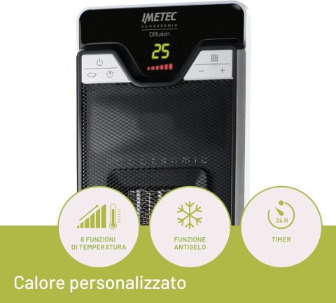 Imetec Eco Ceramic, Termoventilatore, Stufetta elettrica, Tecnologia ceramica, Basso consumo energetico, Silenzioso, 3 livelli di temperatura, Termostato ambiente