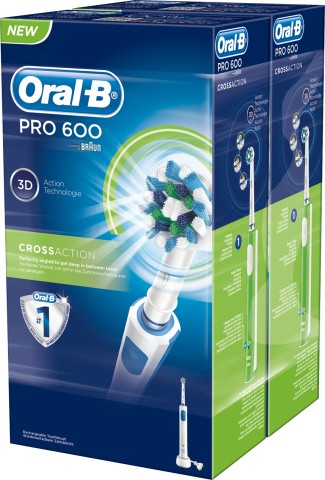 Oral-B PRO 600 Cross Action Adulto BIPACCO 2 Spazzolini - rotante-oscillante Blu, Bianco