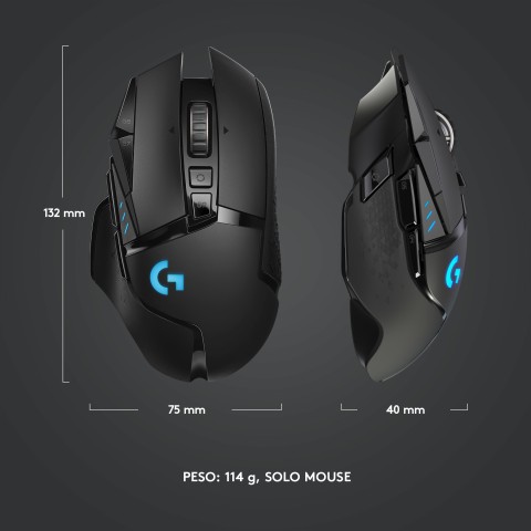 Logitech G Logitech G502 Mouse Gaming Wireless LIGHTSPEED, Sensore HERO 25K, 25600 DPI, RGB, Design Leggero, 11 Pulsanti Programmabili, Batteria Lunga Durata, Memoria Integrata, Compatibile PC/Mac/Laptop