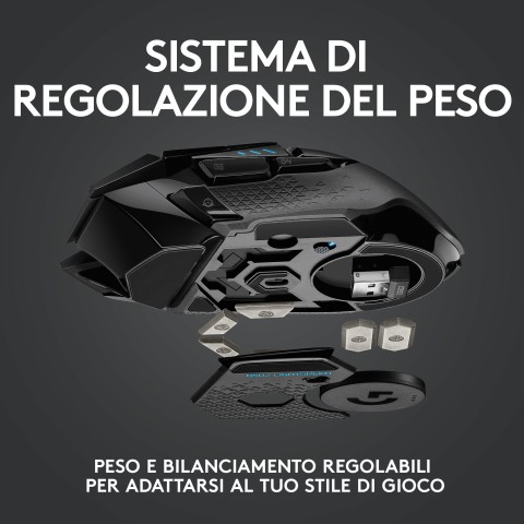 Logitech G Logitech G502 Mouse Gaming Wireless LIGHTSPEED, Sensore HERO 25K, 25600 DPI, RGB, Design Leggero, 11 Pulsanti Programmabili, Batteria Lunga Durata, Memoria Integrata, Compatibile PC/Mac/Laptop