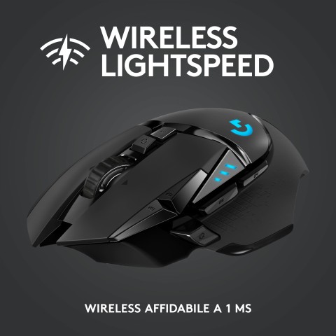 Logitech G Logitech G502 Mouse Gaming Wireless LIGHTSPEED, Sensore HERO 25K, 25600 DPI, RGB, Design Leggero, 11 Pulsanti Programmabili, Batteria Lunga Durata, Memoria Integrata, Compatibile PC/Mac/Laptop