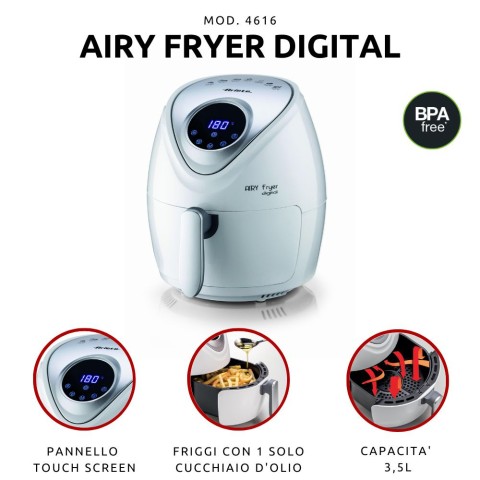 Ariete 4616 Airy Fryer Digital - Friggitrice ad Aria - Frigge senza grassi e olio - 7 Programmi Preimpostati - 1300 Watt - 3,5 Litri - Bianco