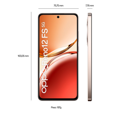 OPPO Reno12 FS 5G AI Smartphone, Tripla fotocamera 50+8+2MP, Selfie 32MP, Display 6.67” 120HZ AMOLED FHD+, 5000mAh, RAM 12GB(Esp4GB/8GB/12GB)+ROM 512GB, [Versione Italia], Amber Orange