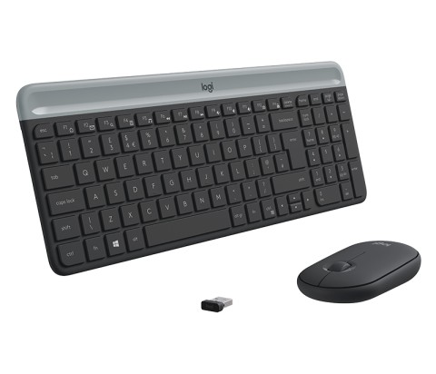 Logitech MK470 Kit Mouse e Tastiera Wireless per Windows, Ricevitore USB 2.4 GHz, ‎Sottile, Compatto, Silenzioso, Batteria Lunga Durata, PC/Laptop, Layout Italiano QWERTY, ‎Grigio