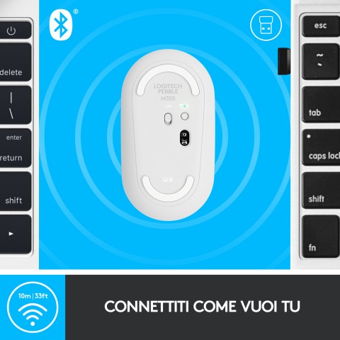 Logitech Pebble, mouse wireless con Bluetooth o ricevitore da 2,4 GHz, mouse per computer con clic silenzioso per laptop, notebook, iPad, PC e Mac