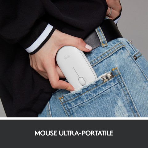 Logitech Pebble, mouse wireless con Bluetooth o ricevitore da 2,4 GHz, mouse per computer con clic silenzioso per laptop, notebook, iPad, PC e Mac