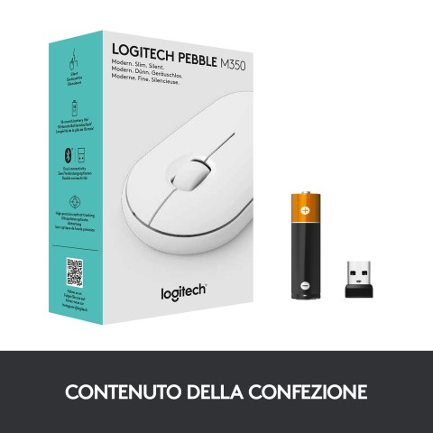 Logitech Pebble, mouse wireless con Bluetooth o ricevitore da 2,4 GHz, mouse per computer con clic silenzioso per laptop, notebook, iPad, PC e Mac