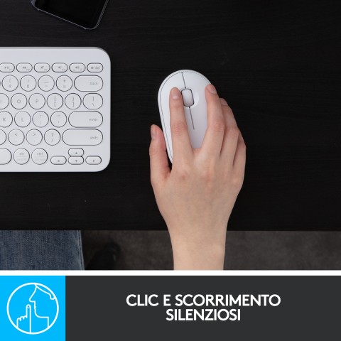 Logitech Pebble, mouse wireless con Bluetooth o ricevitore da 2,4 GHz, mouse per computer con clic silenzioso per laptop, notebook, iPad, PC e Mac