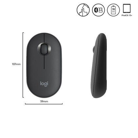 Logitech Pebble, mouse wireless con Bluetooth o ricevitore da 2,4 GHz, mouse per computer con clic silenzioso per laptop, notebook, iPad, PC e Mac