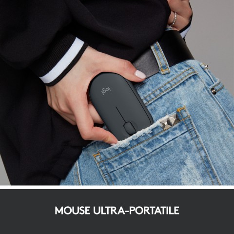 Logitech Pebble, mouse wireless con Bluetooth o ricevitore da 2,4 GHz, mouse per computer con clic silenzioso per laptop, notebook, iPad, PC e Mac