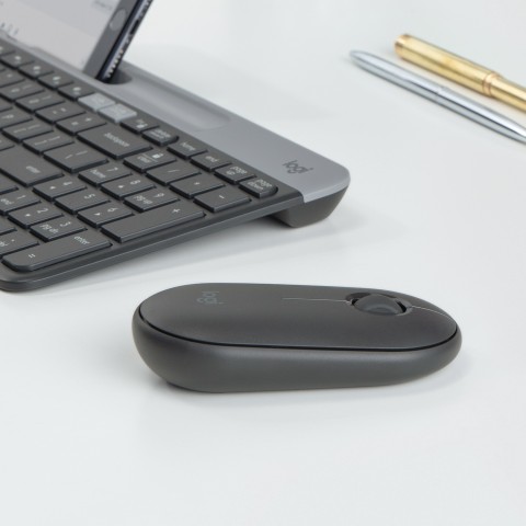 Logitech Pebble, mouse wireless con Bluetooth o ricevitore da 2,4 GHz, mouse per computer con clic silenzioso per laptop, notebook, iPad, PC e Mac