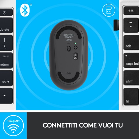 Logitech Pebble, mouse wireless con Bluetooth o ricevitore da 2,4 GHz, mouse per computer con clic silenzioso per laptop, notebook, iPad, PC e Mac