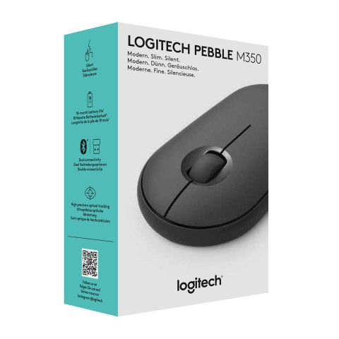 Logitech Pebble, mouse wireless con Bluetooth o ricevitore da 2,4 GHz, mouse per computer con clic silenzioso per laptop, notebook, iPad, PC e Mac