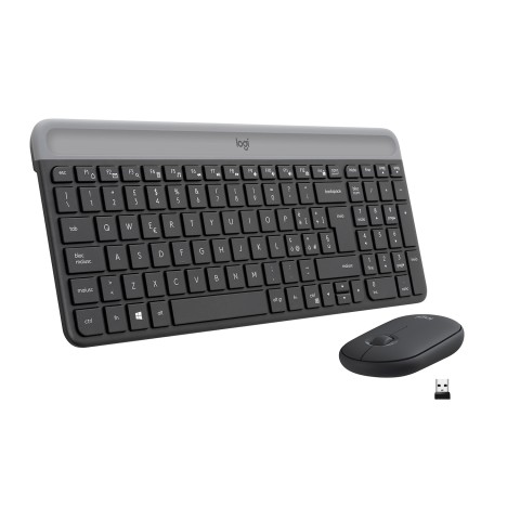 Logitech MK470 Kit Mouse e Tastiera Wireless per Windows, Ricevitore USB 2.4 GHz, ‎Sottile, Compatto, Silenzioso, Batteria Lunga Durata, PC/Laptop, Layout Italiano QWERTY, ‎Grigio