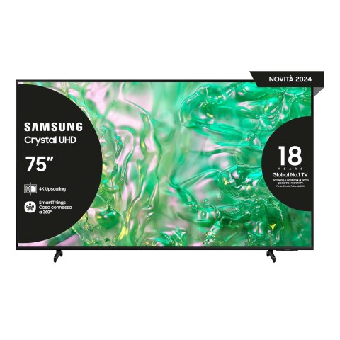 Samsung TV Crystal UHD 4K 75” UE75DU8070UXZT Smart TV Wi-Fi Black 2024, Processore Crystal 4K, 4K Upscaling, AirSlim Design, OTS Lite