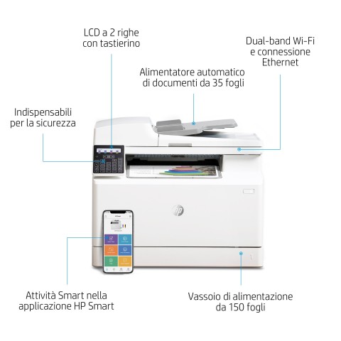 HP Color LaserJet Pro Stampante multifunzione M183fw, Stampa, copia, scansione, fax, ADF da 35 fogli; Risparmio energetico; Funzionalità di sicurezza avanzate; Wi-Fi dual band