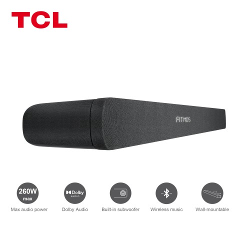 TCL 8 Soundbar TS8111 Dolby Atmos 2.1 con Subwoofer integrato per TV & Wireless Bluetooth (39-inch Speaker, HDMI ARC, Montaggio a parete, Telecomando, tre modalità di suono)