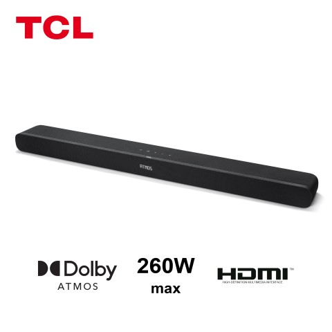 TCL 8 Soundbar TS8111 Dolby Atmos 2.1 con Subwoofer integrato per TV & Wireless Bluetooth (39-inch Speaker, HDMI ARC, Montaggio a parete, Telecomando, tre modalità di suono)