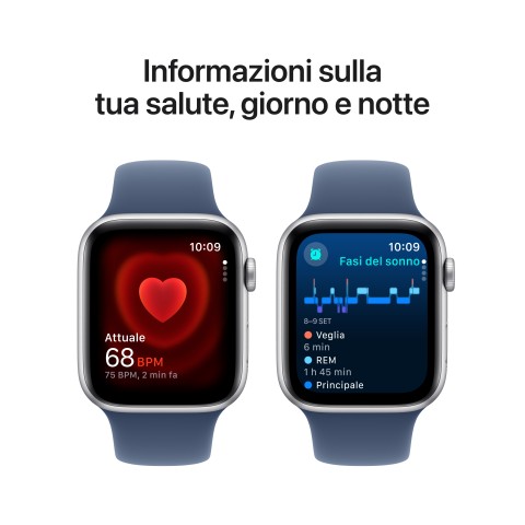 Apple Watch SE GPS 44mm Cassa in Alluminio Color Argento con Denim Sport Band - M/L