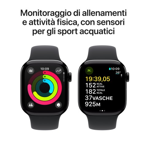 Apple Watch Series 10 Serie 10 GPS 42mm Cassa in Alluminio color Jet Black con Nero Sport Band - M/L