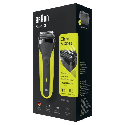 Braun Series 3 300 Rasoio Elettrico Barba, Nero/Verde Elettrico