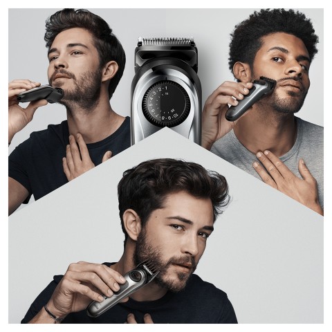 Braun BeardTrimmer BT7220 Regolabarba Uomo, Rifinitore E Tagliacapelli Con 39 Impostazioni Di Lunghezza, Progettato Per Durare Il Doppio*, Nero/Grigio Metallizzato