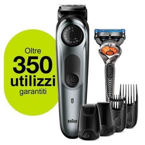 Braun BeardTrimmer BT7220 Regolabarba Uomo, Rifinitore E Tagliacapelli Con 39 Impostazioni Di Lunghezza, Progettato Per Durare Il Doppio*, Nero/Grigio Metallizzato