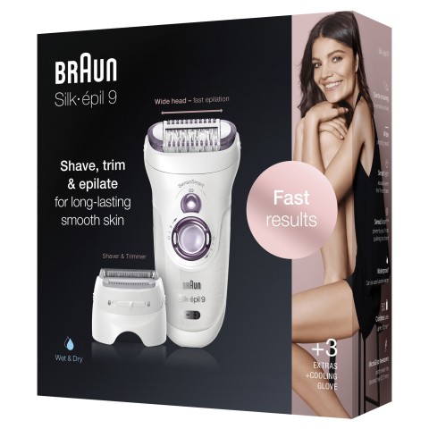 Braun Silk-épil 9 9-710, Epilatore Elettrico Donna Bianco/Viola Per Una Rimozione Duratura Dei Peli