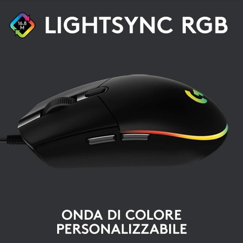 Logitech G G203 Lightsync mouse Giocare USB tipo A 8000 DPI