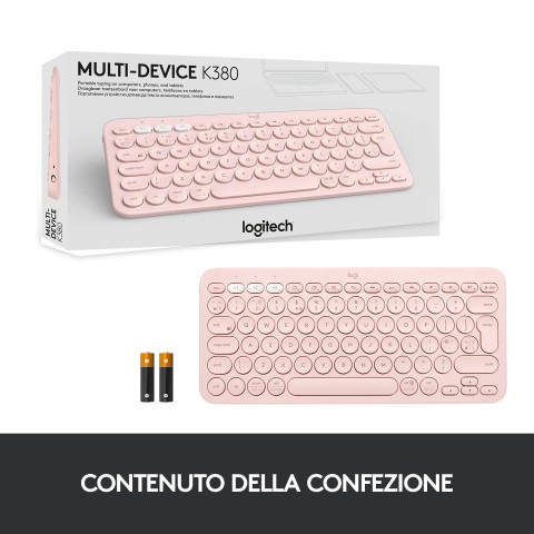 Logitech K380 Multi-Device Tastiera Bluetooth Wireless, Design Easy-Switch, Sottile, Portatile, 2 Anni di Batteria, Funziona con PC, Laptop, Windows, Mac, Android, iPad OS, Apple TV