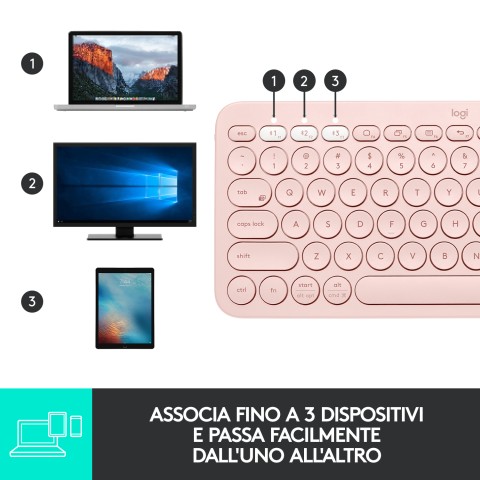 Logitech K380 Multi-Device Tastiera Bluetooth Wireless, Design Easy-Switch, Sottile, Portatile, 2 Anni di Batteria, Funziona con PC, Laptop, Windows, Mac, Android, iPad OS, Apple TV