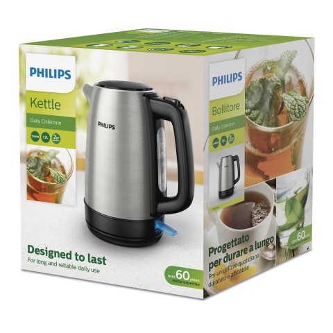 Philips Daily Collection HD9350/90 Bollitore in metallo, coperchio a molla, indic. lum.