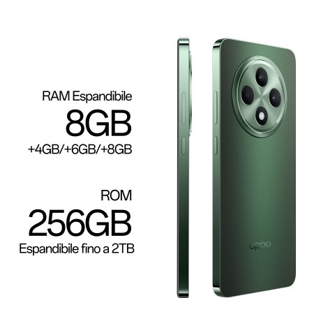 OPPO Reno12 F 5G AI Smartphone, Tripla fotocamera 50+8+2MP, Selfie 32MP, Display 6.67” 120HZ AMOLED FHD+, 5000mAh, RAM 16 GB (8+8) + ROM 256GB, [Versione Italia], Olive Green