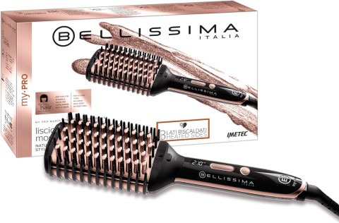 Bellissima Magic Straight Brush PB11 100 Spazzola Elettrica Lisciante, 3 Lati Esterni Riscaldati, Spegnimento automatico, Tecnologia a Ioni, Ceramica, 160 C°- 210°C