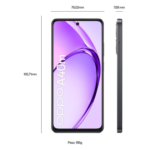 OPPO A40M Smartphone, Fotocamera AI 50MP, Selfie 5MP, Display 6.67” 90HZ LCD HD+, 5100mAh, RAM 16 GB (8+8) + ROM 256GB, IP54, [Versione Italia], Sparkle Black